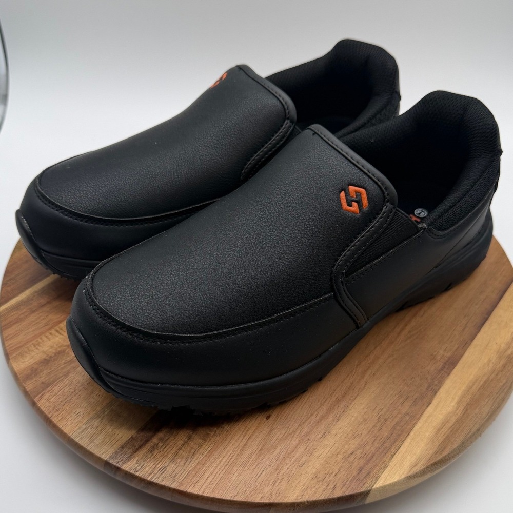 HISEA Men's 8 1/2W Resistant Chef Work Shoes Black Slip On Non Slip Food Service